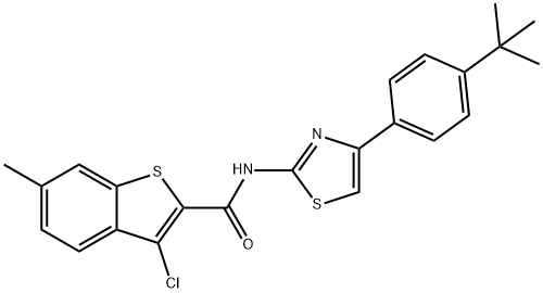 N-[4-(4-tert-butylphenyl)-1,3-thiazol-2-yl]-3-chloro-6-methyl-1-benzothiophene-2-carboxamide Struktur