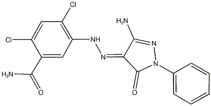 5-[2-(3-amino-5-oxo-1-phenyl-1,5-dihydro-4H-pyrazol-4-ylidene)hydrazino]-2,4-dichlorobenzamide Struktur