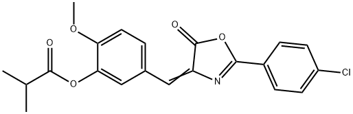 5-[(2-(4-chlorophenyl)-5-oxo-1,3-oxazol-4(5H)-ylidene)methyl]-2-methoxyphenyl 2-methylpropanoate Struktur