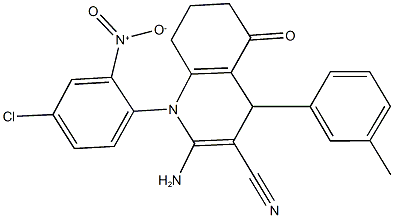 2-amino-1-{4-chloro-2-nitrophenyl}-4-(3-methylphenyl)-5-oxo-1,4,5,6,7,8-hexahydro-3-quinolinecarbonitrile Struktur