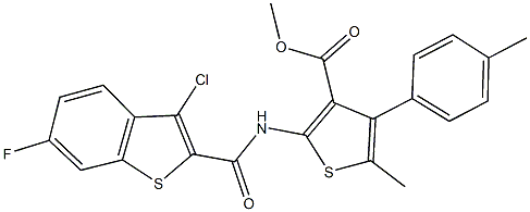 methyl 2-{[(3-chloro-6-fluoro-1-benzothien-2-yl)carbonyl]amino}-5-methyl-4-(4-methylphenyl)-3-thiophenecarboxylate Struktur