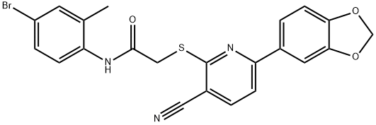 2-{[6-(1,3-benzodioxol-5-yl)-3-cyano-2-pyridinyl]sulfanyl}-N-(4-bromo-2-methylphenyl)acetamide Struktur