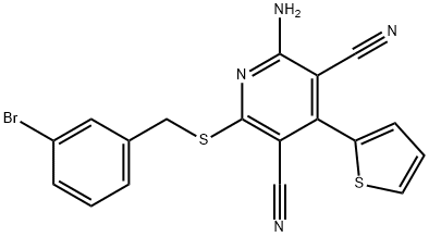 2-amino-6-[(3-bromobenzyl)sulfanyl]-4-(2-thienyl)-3,5-pyridinedicarbonitrile Struktur