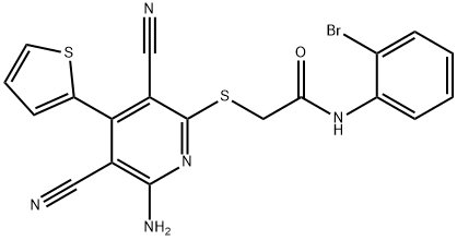 2-{[6-amino-3,5-dicyano-4-(2-thienyl)-2-pyridinyl]sulfanyl}-N-(2-bromophenyl)acetamide Struktur