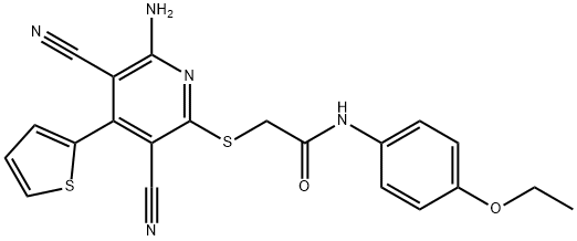 2-{[6-amino-3,5-dicyano-4-(2-thienyl)-2-pyridinyl]sulfanyl}-N-(4-ethoxyphenyl)acetamide Struktur