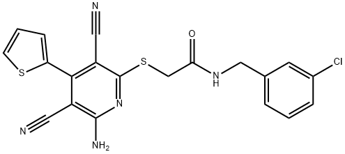 2-{[6-amino-3,5-dicyano-4-(2-thienyl)-2-pyridinyl]sulfanyl}-N-(3-chlorobenzyl)acetamide Struktur