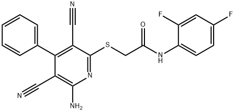 2-[(6-amino-3,5-dicyano-4-phenyl-2-pyridinyl)sulfanyl]-N-(2,4-difluorophenyl)acetamide Struktur