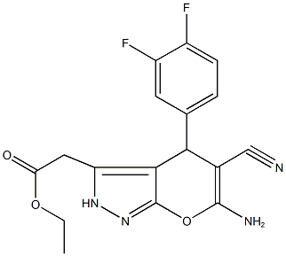 ethyl [6-amino-5-cyano-4-(3,4-difluorophenyl)-2,4-dihydropyrano[2,3-c]pyrazol-3-yl]acetate Struktur