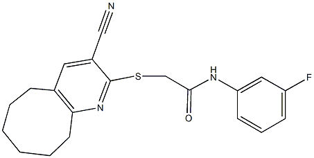 2-[(3-cyano-5,6,7,8,9,10-hexahydrocycloocta[b]pyridin-2-yl)sulfanyl]-N-(3-fluorophenyl)acetamide Struktur