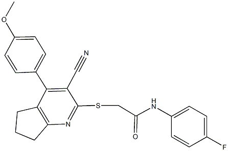 2-{[3-cyano-4-(4-methoxyphenyl)-6,7-dihydro-5H-cyclopenta[b]pyridin-2-yl]sulfanyl}-N-(4-fluorophenyl)acetamide Struktur