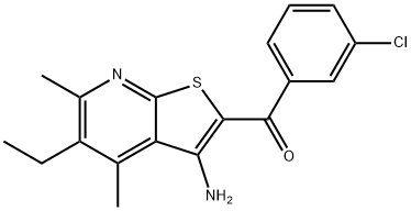 (3-amino-5-ethyl-4,6-dimethylthieno[2,3-b]pyridin-2-yl)(3-chlorophenyl)methanone Struktur