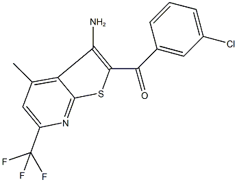 [3-amino-4-methyl-6-(trifluoromethyl)thieno[2,3-b]pyridin-2-yl](3-chlorophenyl)methanone Struktur