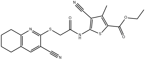 ethyl 4-cyano-5-({[(3-cyano-5,6,7,8-tetrahydro-2-quinolinyl)sulfanyl]acetyl}amino)-3-methyl-2-thiophenecarboxylate Struktur