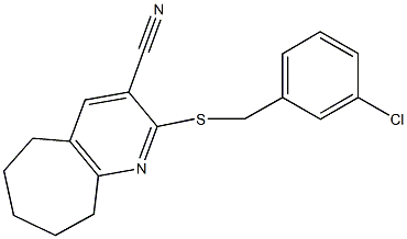 2-[(3-chlorobenzyl)sulfanyl]-6,7,8,9-tetrahydro-5H-cyclohepta[b]pyridine-3-carbonitrile Struktur