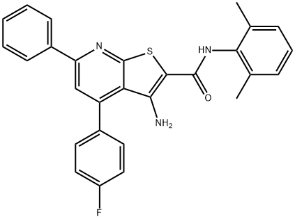 3-amino-N-(2,6-dimethylphenyl)-4-(4-fluorophenyl)-6-phenylthieno[2,3-b]pyridine-2-carboxamide Struktur