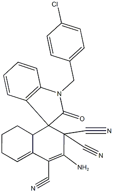 2-amino-1'-(4-chlorobenzyl)-2'-oxo-1',3',4a,5,6,7-hexahydro-1,3,3-tricyanospiro[4H-naphthalene-4,3'-(2'H)-indole] Struktur