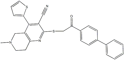 2-[(2-[1,1'-biphenyl]-4-yl-2-oxoethyl)sulfanyl]-6-methyl-4-(2-thienyl)-5,6,7,8-tetrahydro[1,6]naphthyridine-3-carbonitrile Struktur