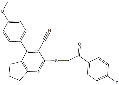 2-{[2-(4-fluorophenyl)-2-oxoethyl]sulfanyl}-4-(4-methoxyphenyl)-6,7-dihydro-5H-cyclopenta[b]pyridine-3-carbonitrile Struktur