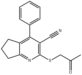 2-[(2-oxopropyl)sulfanyl]-4-phenyl-6,7-dihydro-5H-cyclopenta[b]pyridine-3-carbonitrile Struktur