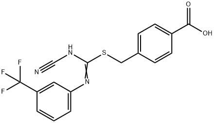 4-[({(cyanoimino)[3-(trifluoromethyl)anilino]methyl}sulfanyl)methyl]benzoic acid Struktur