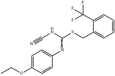 2-(trifluoromethyl)benzyl N'-cyano-N-(4-ethoxyphenyl)imidothiocarbamate Struktur