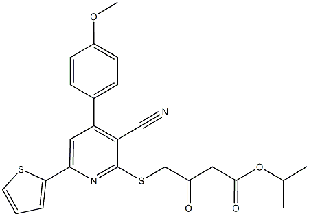 isopropyl 4-{[3-cyano-4-(4-methoxyphenyl)-6-(2-thienyl)-2-pyridinyl]sulfanyl}-3-oxobutanoate Struktur