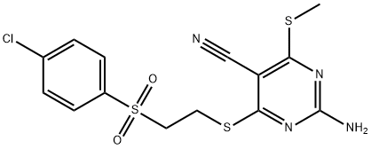 2-amino-4-({2-[(4-chlorophenyl)sulfonyl]ethyl}sulfanyl)-6-(methylsulfanyl)-5-pyrimidinecarbonitrile Struktur