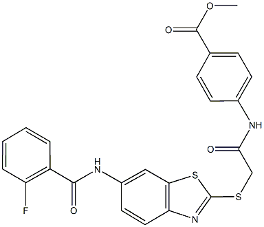 methyl 4-{[({6-[(2-fluorobenzoyl)amino]-1,3-benzothiazol-2-yl}sulfanyl)acetyl]amino}benzoate Struktur