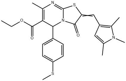 ethyl 7-methyl-5-[4-(methylsulfanyl)phenyl]-3-oxo-2-[(1,2,5-trimethyl-1H-pyrrol-3-yl)methylene]-2,3-dihydro-5H-[1,3]thiazolo[3,2-a]pyrimidine-6-carboxylate Struktur