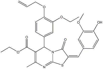 ethyl 5-[4-(allyloxy)-3-ethoxyphenyl]-2-(4-hydroxy-3-methoxybenzylidene)-7-methyl-3-oxo-2,3-dihydro-5H-[1,3]thiazolo[3,2-a]pyrimidine-6-carboxylate Struktur