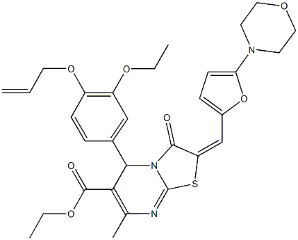 ethyl 5-[4-(allyloxy)-3-ethoxyphenyl]-7-methyl-2-{[5-(4-morpholinyl)-2-furyl]methylene}-3-oxo-2,3-dihydro-5H-[1,3]thiazolo[3,2-a]pyrimidine-6-carboxylate Struktur