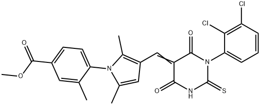 methyl 4-{3-[(1-(2,3-dichlorophenyl)-4,6-dioxo-2-thioxotetrahydro-5(2H)-pyrimidinylidene)methyl]-2,5-dimethyl-1H-pyrrol-1-yl}-3-methylbenzoate Struktur