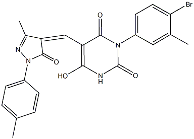 3-(4-bromo-3-methylphenyl)-6-hydroxy-5-{[3-methyl-1-(4-methylphenyl)-5-oxo-1,5-dihydro-4H-pyrazol-4-ylidene]methyl}-2,4(1H,3H)-pyrimidinedione Struktur