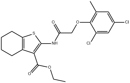 ethyl 2-{[(2,4-dichloro-6-methylphenoxy)acetyl]amino}-4,5,6,7-tetrahydro-1-benzothiophene-3-carboxylate Struktur