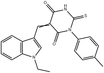 5-[(1-ethyl-1H-indol-3-yl)methylene]-1-(4-methylphenyl)-2-thioxodihydro-4,6(1H,5H)-pyrimidinedione Struktur