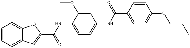 N-{2-methoxy-4-[(4-propoxybenzoyl)amino]phenyl}-1-benzofuran-2-carboxamide Struktur