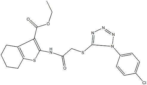 ethyl 2-[({[1-(4-chlorophenyl)-1H-tetraazol-5-yl]sulfanyl}acetyl)amino]-4,5,6,7-tetrahydro-1-benzothiophene-3-carboxylate Struktur