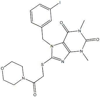 7-(3-iodobenzyl)-1,3-dimethyl-8-{[2-(4-morpholinyl)-2-oxoethyl]sulfanyl}-3,7-dihydro-1H-purine-2,6-dione Struktur