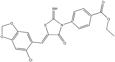 ethyl 4-{5-[(6-chloro-1,3-benzodioxol-5-yl)methylene]-2-imino-4-oxo-1,3-thiazolidin-3-yl}benzoate Struktur