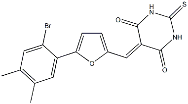 5-{[5-(2-bromo-4,5-dimethylphenyl)-2-furyl]methylene}-2-thioxodihydropyrimidine-4,6(1H,5H)-dione Struktur