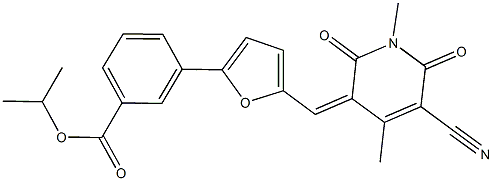 isopropyl 3-{5-[(5-cyano-1,4-dimethyl-2,6-dioxo-1,6-dihydropyridin-3(2H)-ylidene)methyl]-2-furyl}benzoate Struktur