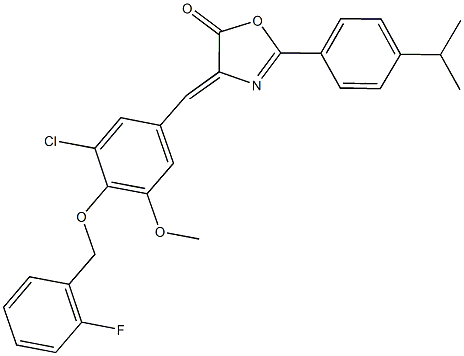 4-{3-chloro-4-[(2-fluorobenzyl)oxy]-5-methoxybenzylidene}-2-(4-isopropylphenyl)-1,3-oxazol-5(4H)-one Struktur