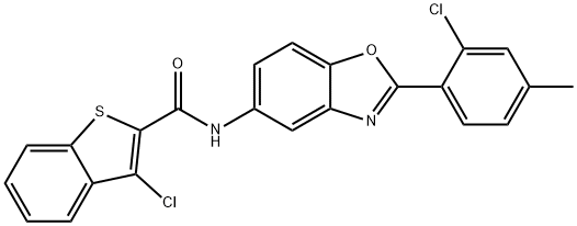 3-chloro-N-[2-(2-chloro-4-methylphenyl)-1,3-benzoxazol-5-yl]-1-benzothiophene-2-carboxamide Struktur