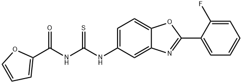 N-[2-(2-fluorophenyl)-1,3-benzoxazol-5-yl]-N'-(2-furoyl)thiourea Struktur