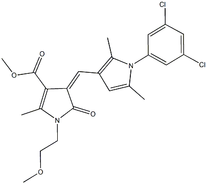 methyl 4-{[1-(3,5-dichlorophenyl)-2,5-dimethyl-1H-pyrrol-3-yl]methylene}-1-(2-methoxyethyl)-2-methyl-5-oxo-4,5-dihydro-1H-pyrrole-3-carboxylate Struktur