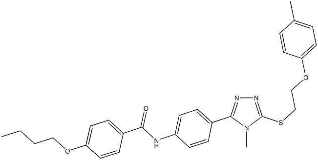 4-butoxy-N-[4-(4-methyl-5-{[2-(4-methylphenoxy)ethyl]sulfanyl}-4H-1,2,4-triazol-3-yl)phenyl]benzamide Struktur