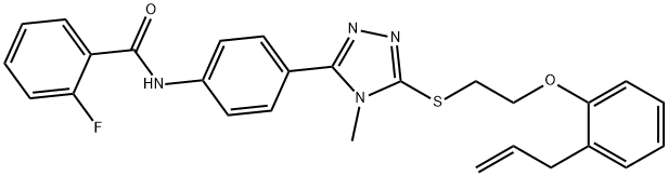 N-[4-(5-{[2-(2-allylphenoxy)ethyl]sulfanyl}-4-methyl-4H-1,2,4-triazol-3-yl)phenyl]-2-fluorobenzamide Struktur