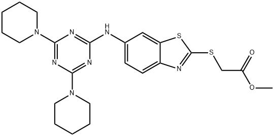 methyl [(6-{[4,6-di(1-piperidinyl)-1,3,5-triazin-2-yl]amino}-1,3-benzothiazol-2-yl)sulfanyl]acetate Struktur