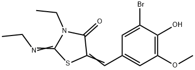 5-(3-bromo-4-hydroxy-5-methoxybenzylidene)-3-ethyl-2-(ethylimino)-1,3-thiazolidin-4-one Struktur