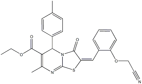 ethyl 2-[2-(cyanomethoxy)benzylidene]-7-methyl-5-(4-methylphenyl)-3-oxo-2,3-dihydro-5H-[1,3]thiazolo[3,2-a]pyrimidine-6-carboxylate Struktur